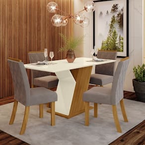 Conjunto Sala de Jantar Mesa 120 Cm Tampo MDF 4 Cadeiras Lupita Casa 812
