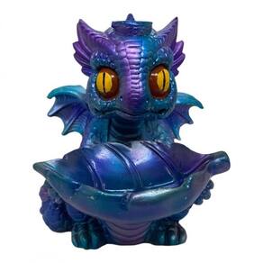 Incensário cascata dragão baby azul 12 cm resina