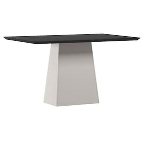 Mesa de Jantar 135x90 cm Barbara com Vidro Off White Preto - New Ceval
