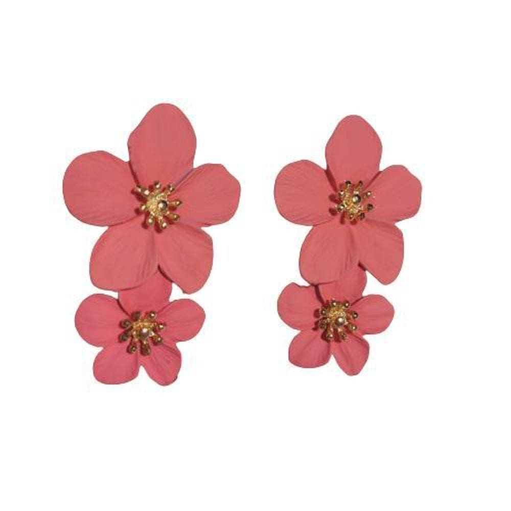 Brincos flores rosa com dourado presente para namorada