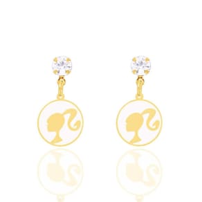 Brinco Ponto De Luz Barbie Resina Folheado A Ouro 18K