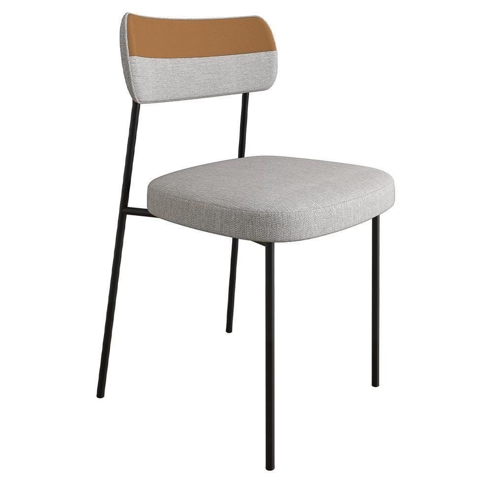 Cadeira Estofada Sala De Jantar F01 Linho Cinza Caramelo