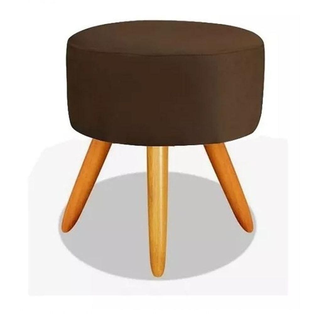 Puff Banqueta Retro Redondo Suede Luxo Decora-marrom