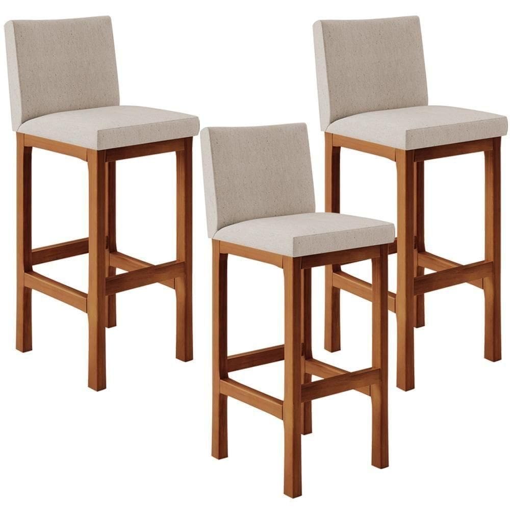 Kit 03 Banquetas Altas Alya Linho Bege