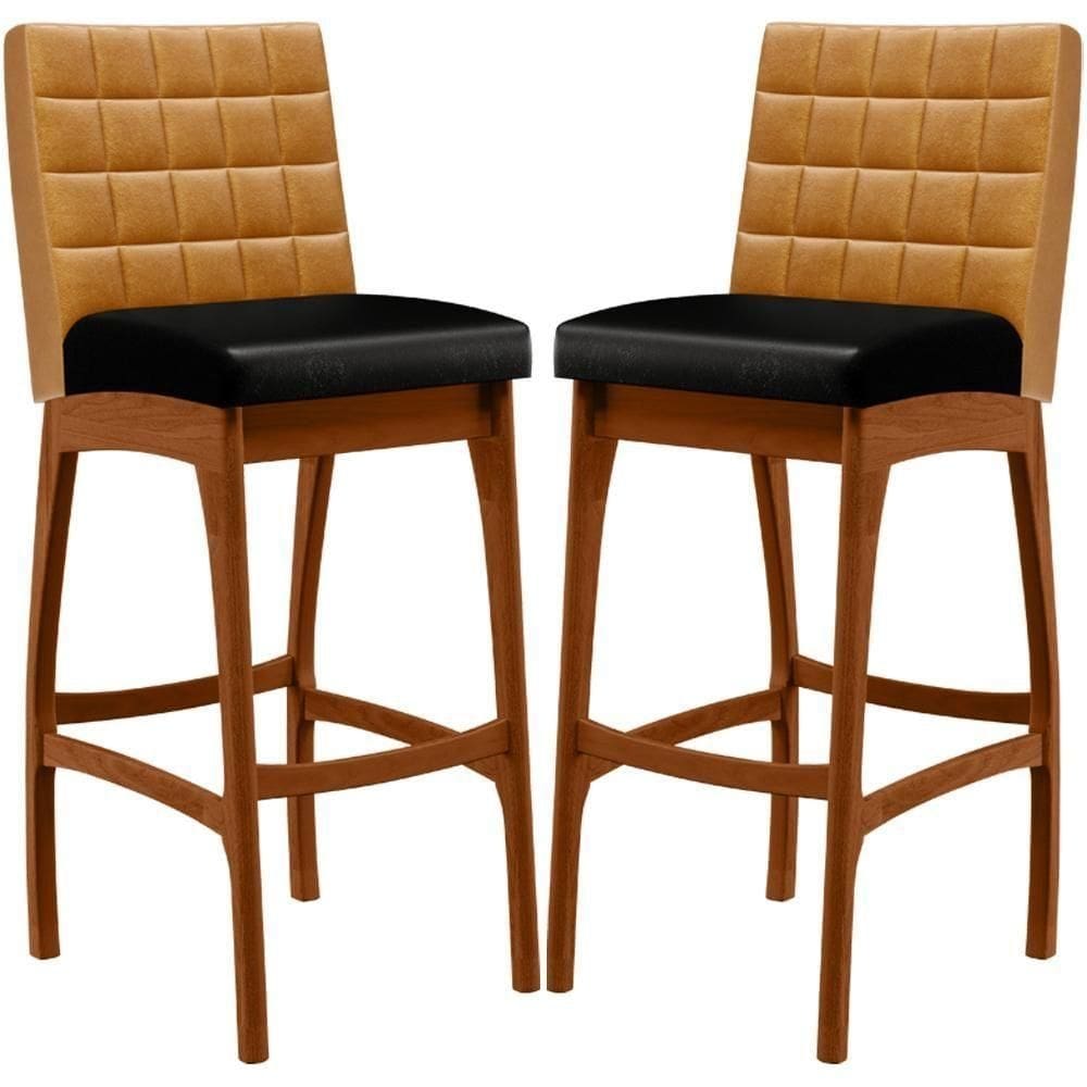 Kit 02 Banquetas Altas Cozinha Sala Jantar B04 Whisky Preto