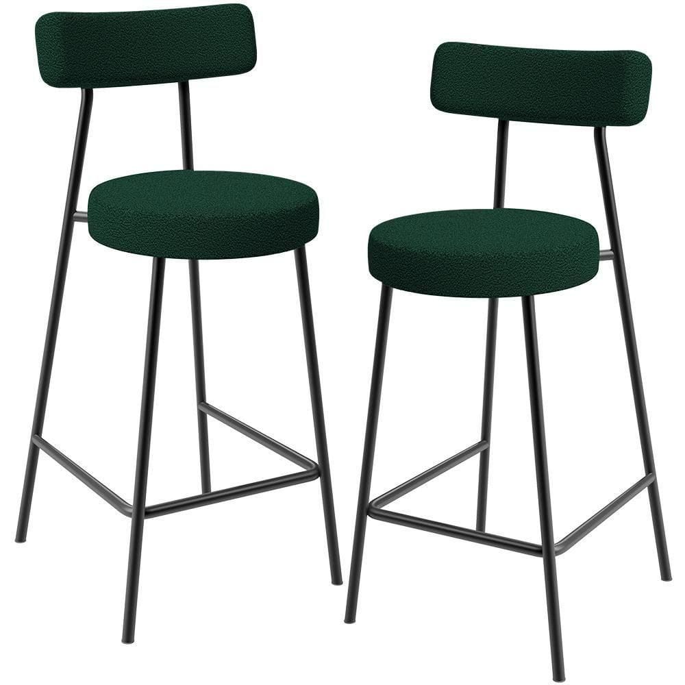 Kit 02 Banquetas Baixa Para Cozinha Sala De Jantar Bar Bancada Milão L02 Bouclê Verde