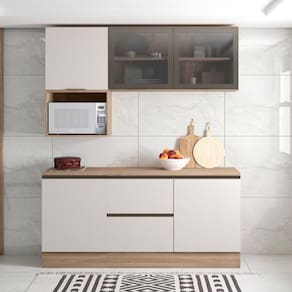 Cozinha Completa Etna 5 Peças Poliman Móveis Carvalho Oak E Off White
