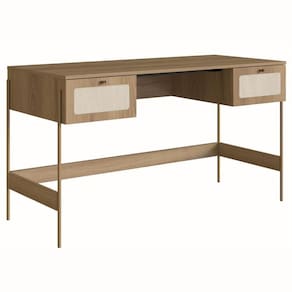 Escrivaninha Oslo Artesano 139 Cm (largura) Em Mdp Palha Natural Cor Mel Base Metal