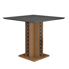 Mesa Para Sala De Jantar 90Cm Quadrada Tampo Chanfrado Isis Poliman Carvalho Com Grafite