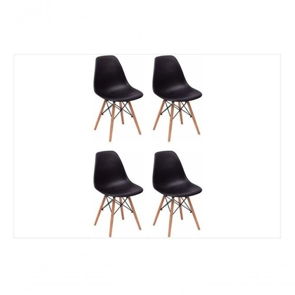 Conjunto 4 Cadeiras Charles Eames Eiffel Concha Fixa - Preto