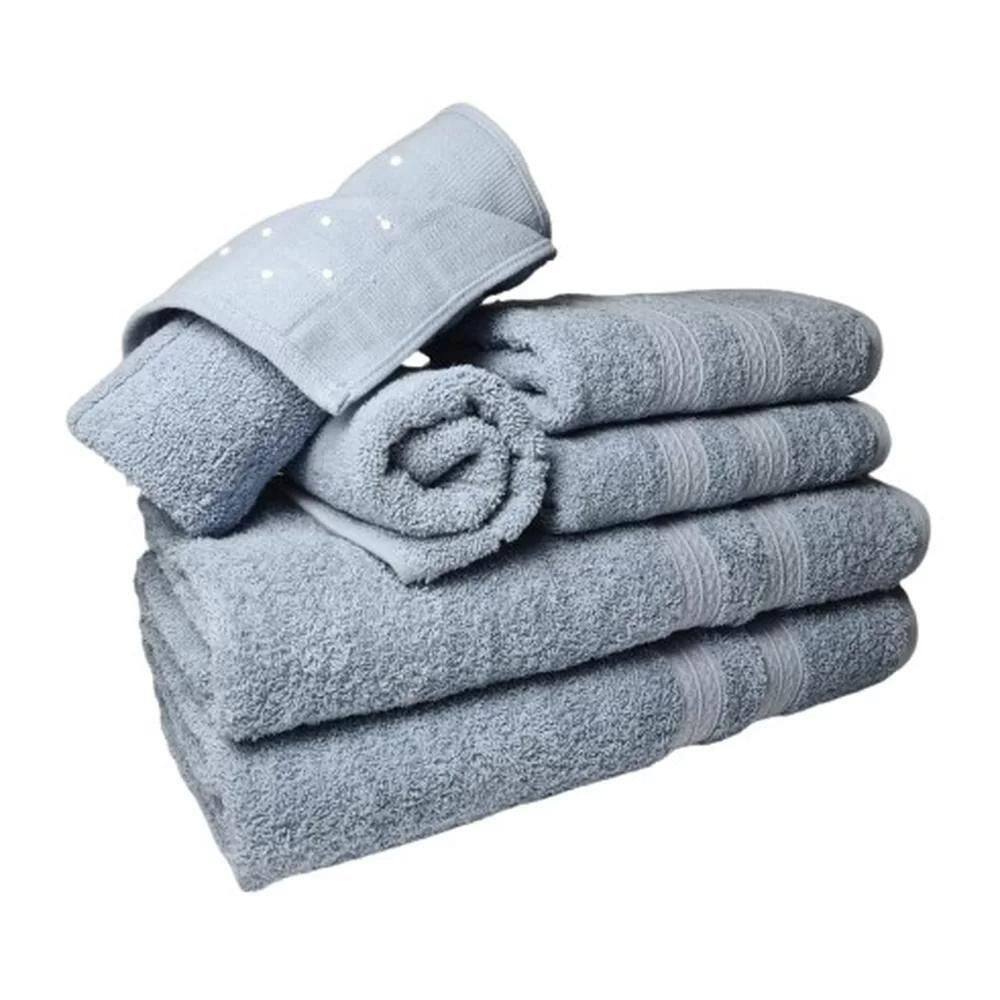 Jogo De Toalhas 6 Pçs Luxo 2 Banho 2 Rosto 2 Tapete Azul