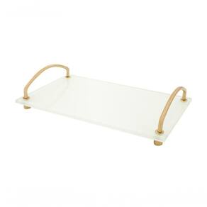 Bandeja Organizadora Bancada Vidro Branco 25x15 Alça Dourada