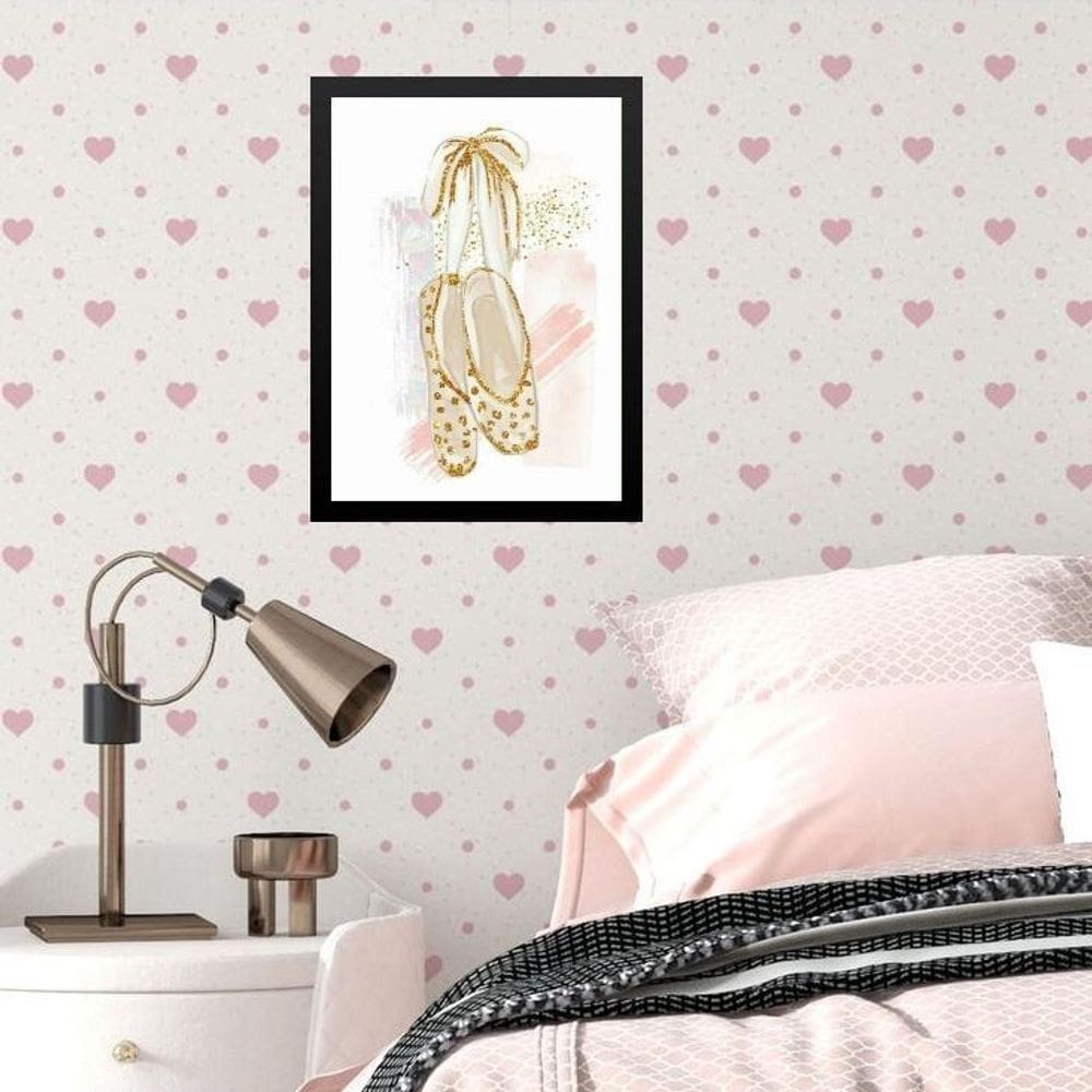 Quadro Infantil Menina Sapatilha Balé Ouro 33X24Cm - Vidro