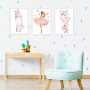 Kit 3 Quadros Infantis Bailarina Floral 24X18Cm - Com Vidro