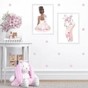 Kit 2 Quadros Quarto Menina Bailarina Floral 45X34Cm