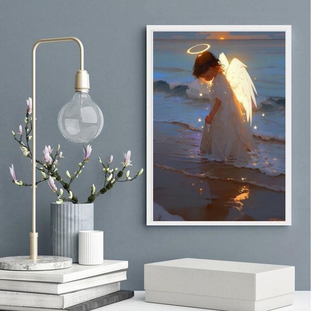 Quadro Anjinho Criança Saindo Do Mar 45X34Cm