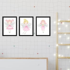 Kit 3 Quadros Infantis Fadinhas Princesas 45X34Cm