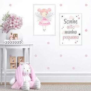 Kit 2 Quadros Infantis Fadinha- Sonhe Alto 24X18Cm