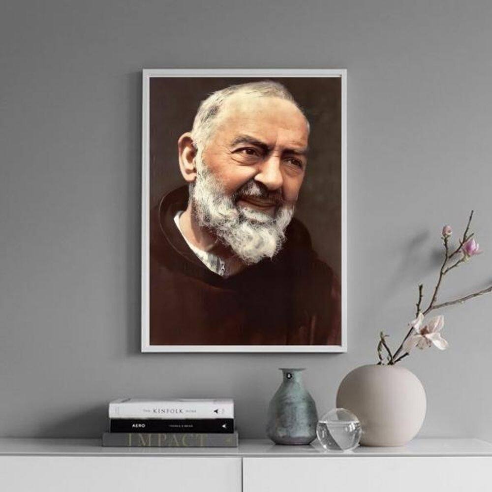 Quadro Fotografia Padre Pio 45X34Cm - Com Vidro