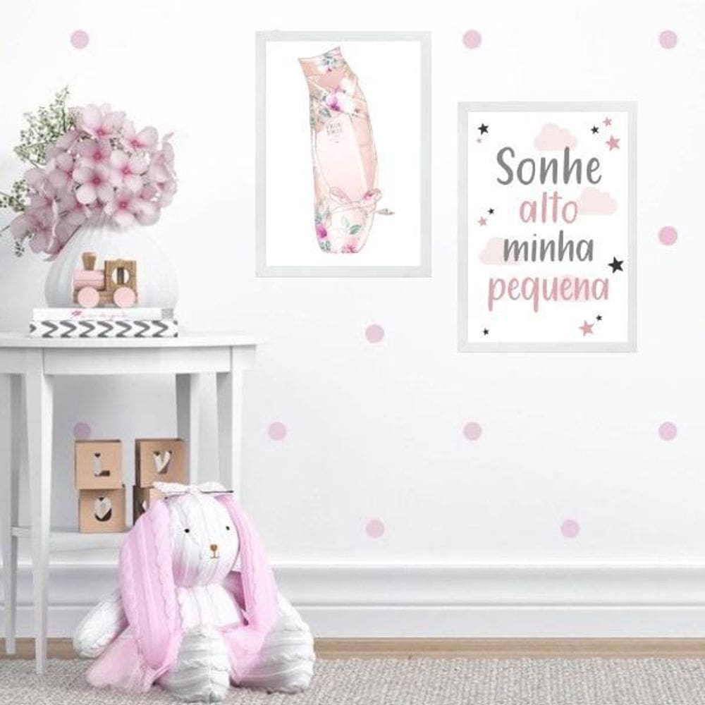 Kit 2 Quadros Sapatilha De Balé - Sonhe Alto 45X34Cm - Vidro