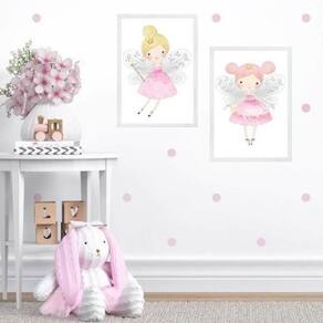 Kit 2 Quadros Quarto Infantil Menina - Fadinhas 45X34Cm