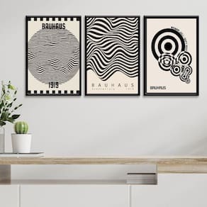 Kit 3 Quadros Posters Bauhaus - Preto E Branco 24X18Cm Vidro
