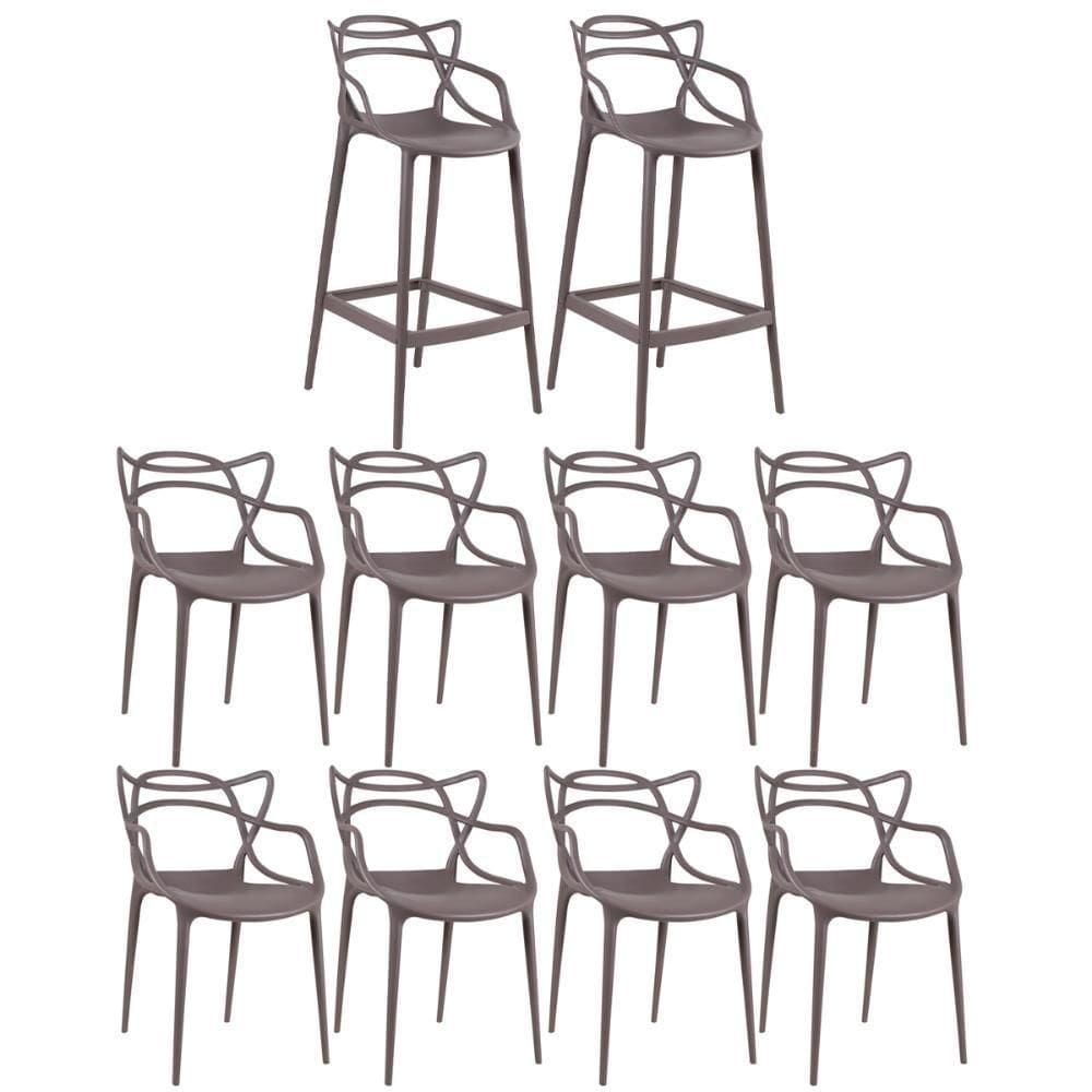 8 Cadeiras + 2 Banquetas Altas Masters Allegra Fendi