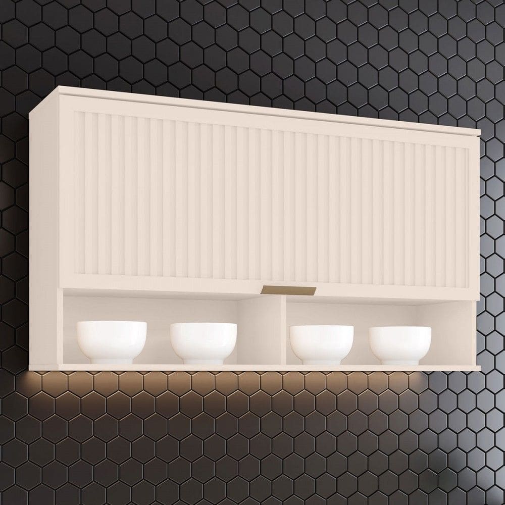 Armário Aéreo Cozinha 120 Cm Connect 1 Porta Ripado Off White - Henn