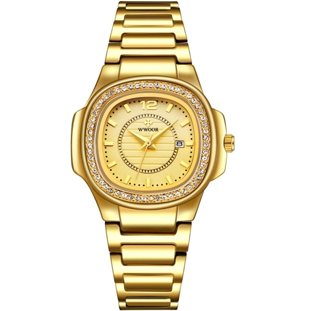 Relógio Feminino Quadrado com Strass Pulseira em Aço Inoxidavel Impermeavel