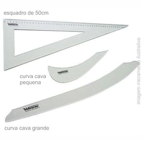 Conjunto De Réguas Esquadro Para Costura Em Acrílico - 50Cm E Curvas Cava