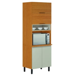 Armário de Cozinha Paneleiro Com Nicho Para Micro Ondas 4 Portas 2 Nichos Cinamomo/Off White Namur Itatiaia