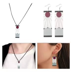Conjunto Brincos + Colar Demon Slayer Tanjiro Anime Cosplay