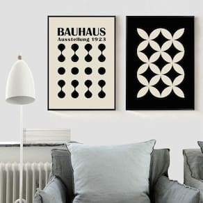 Kit 2 Quadros Abstratos Bauhaus - Preto E Bege 33X24Cm Vidro