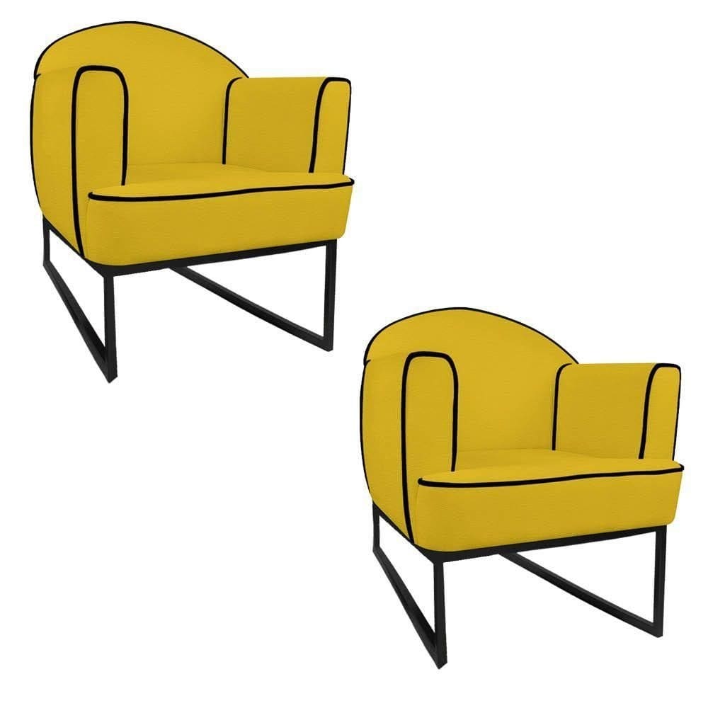 02 Poltronas Athena Base De Ferro Preta Corano