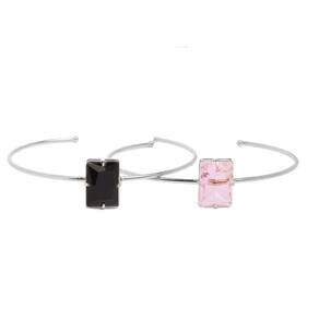 Bracelete Pedra Retangular Folheado A Prata