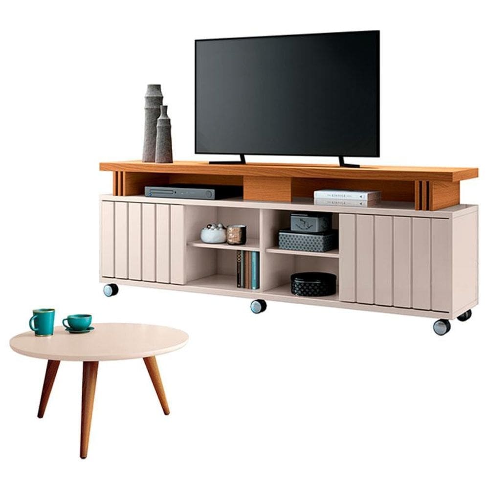 Rack Bancada Rivera 1.8 e Mesa de Centro Sorelle Off White Cinamomo - HB Móveis