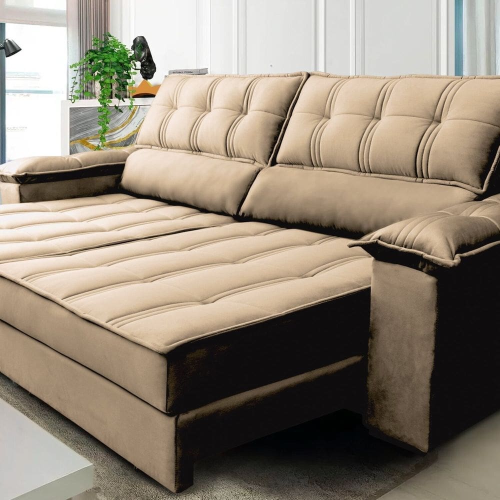 Sofá Retrátil e Reclinável 3 Lugares 300 Cm Ferrara Platinum Marrom