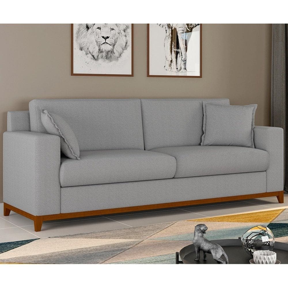 Sofá Living Vintage 3 Lugares 220cm em Boucle Slim Cinza