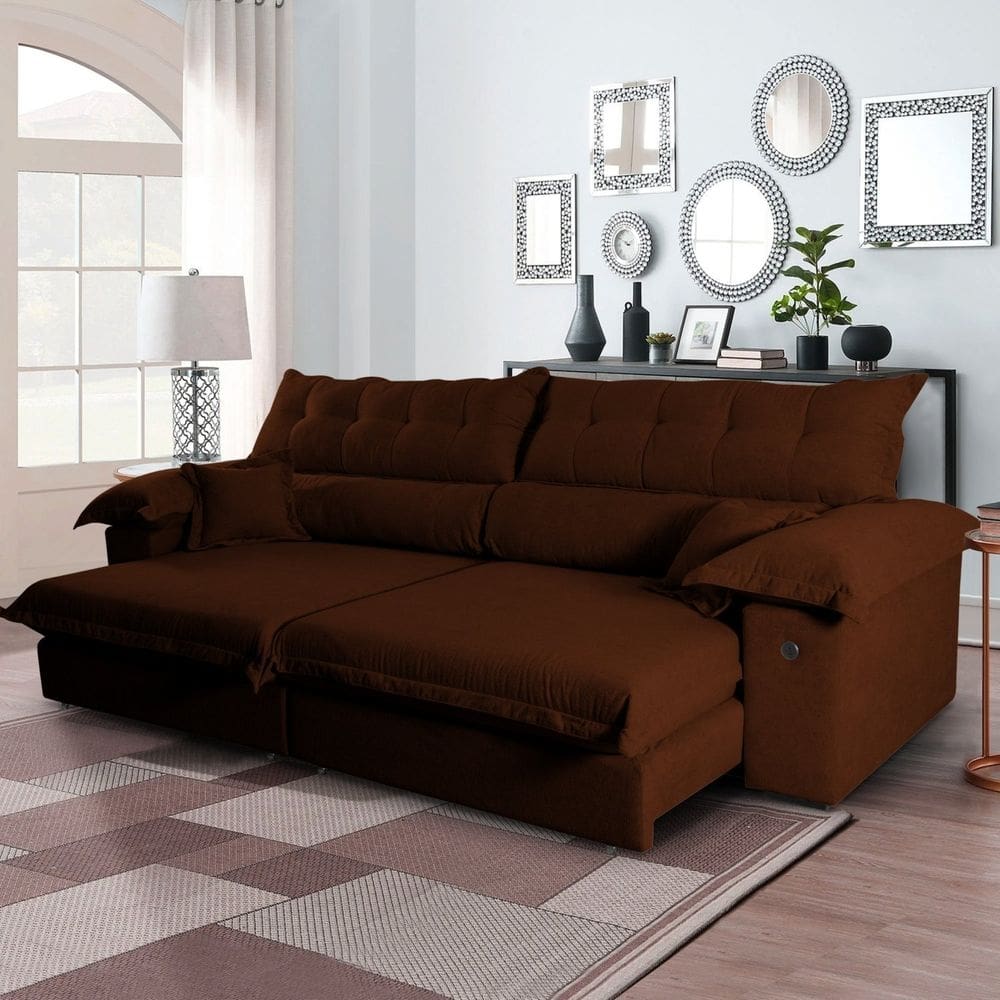 Conjunto Sofá 260cm Boucle Ravena Marrom