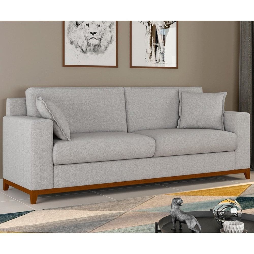 Sofá Living Vintage 3 Lugares 200cm em Boucle Slim Bege