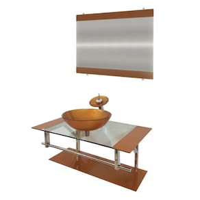 Gabinete de Vidro 90cm Inox com Cuba Redonda Dourado Real