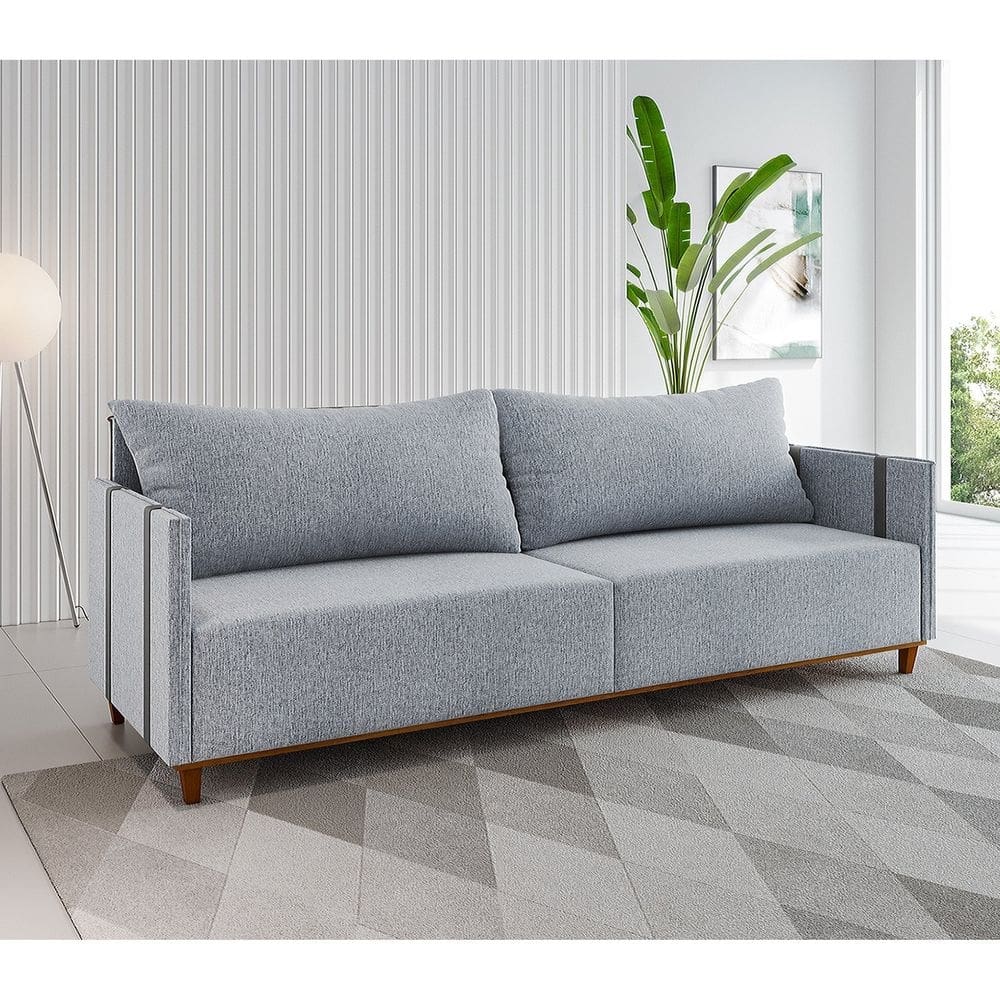 Estofado Living Louis 2m, 2 Almofadas Soltas, 3 Lugares Inox/Cinza
