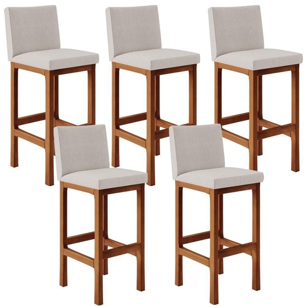 Kit 05 Banquetas Altas Alya Linho Cru