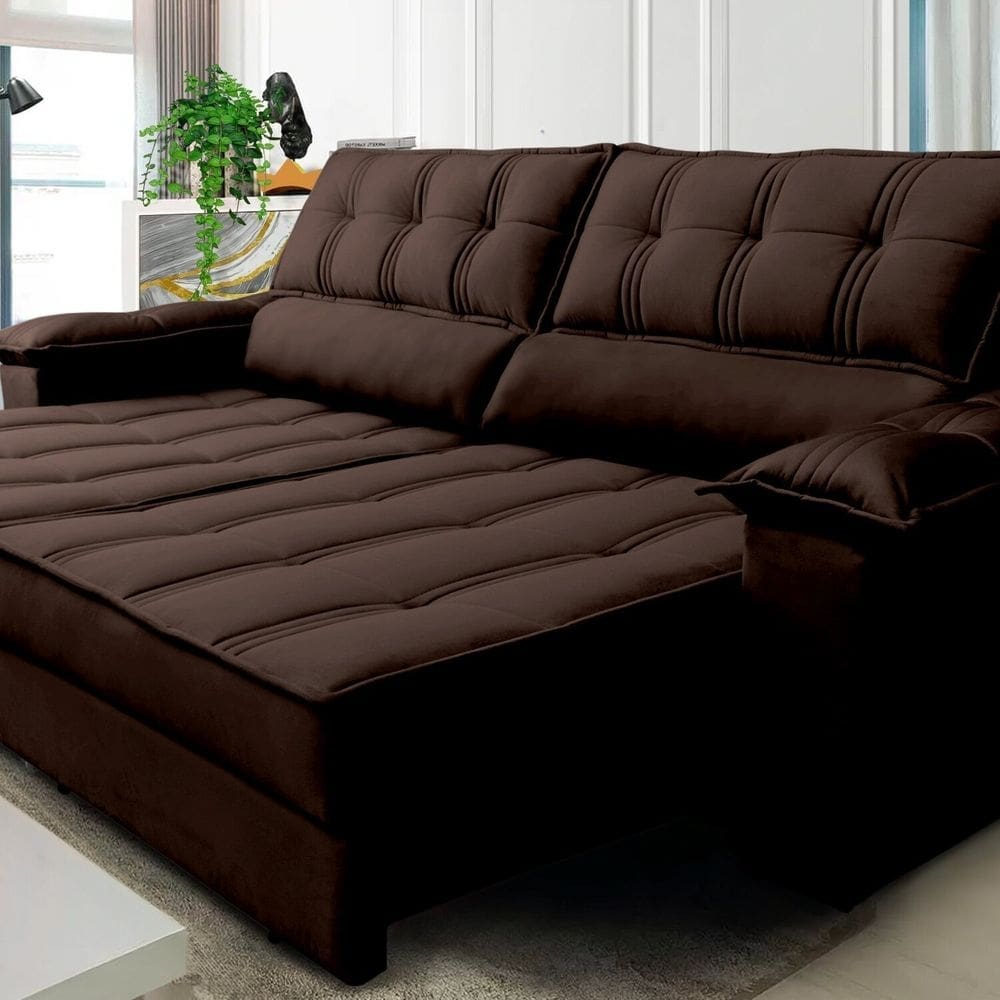 Sofá Retrátil e Reclinável 3 Lugares 270 Cm Ferrara Platinum Marrom