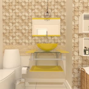 Gabinete de Vidro 70cm com Cuba Oval Amarelo