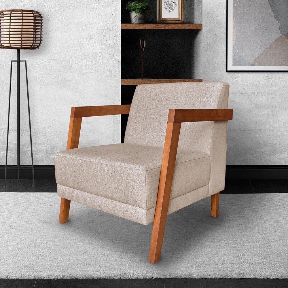 Poltrona para Sala de Estar Nyon Linho Cinza