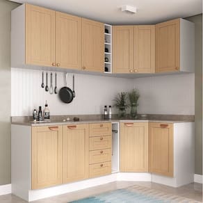 Cozinha Modulada 8 Peças com Tampo 4 Aéreos e 4 Balcões Arizona Cabecasa Madeiramadeira Figueira