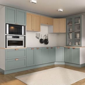 Cozinha Modulada 9 Peças sem Tampo 1 Torre 4 Aéreos 4 Balcões Arizona Cabecasa Madeiramadeira Figueira/Menta