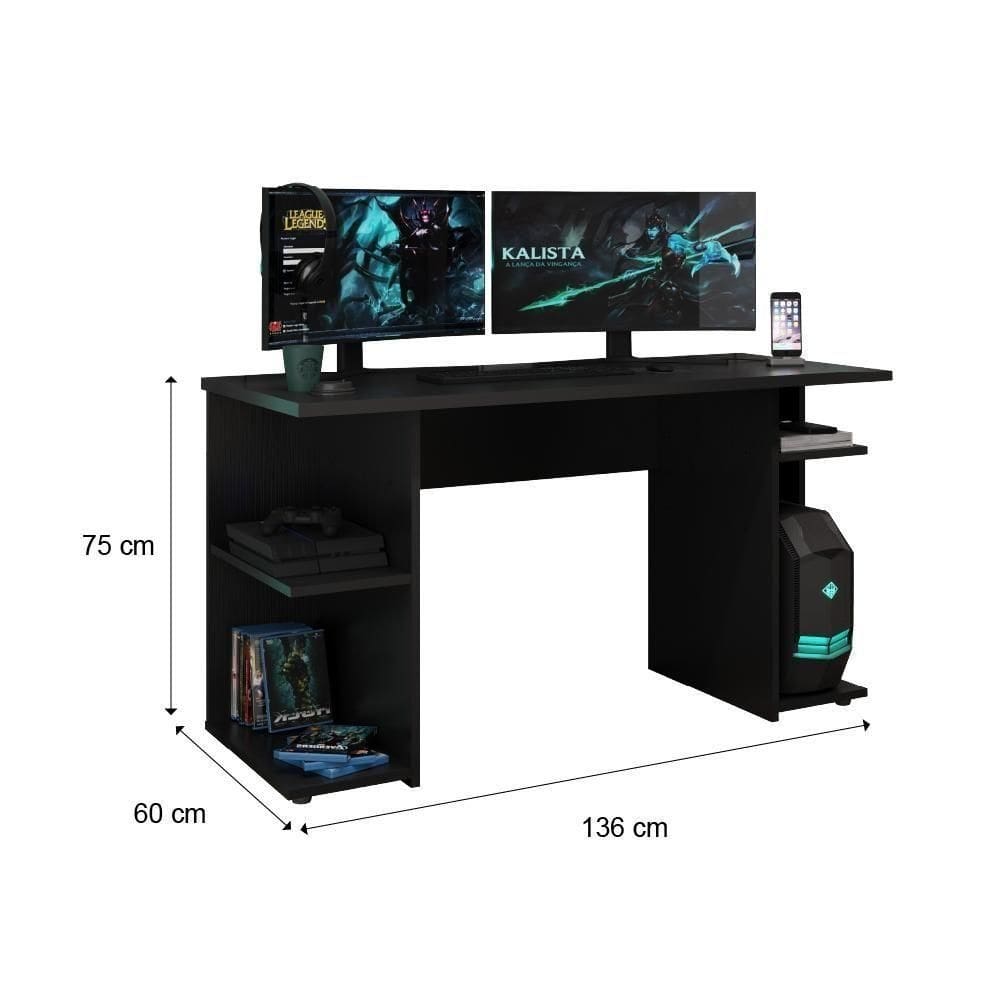 Mesa Para Computador Gamer E Painel Para Tv Até 55 Polegadas Preto Carraro