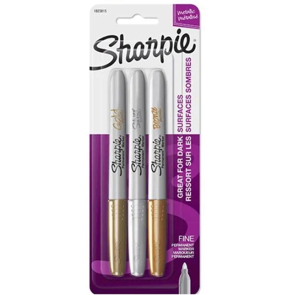 Sharpie Marcador Permanente KIT 3 Cores Metalicas - Fina